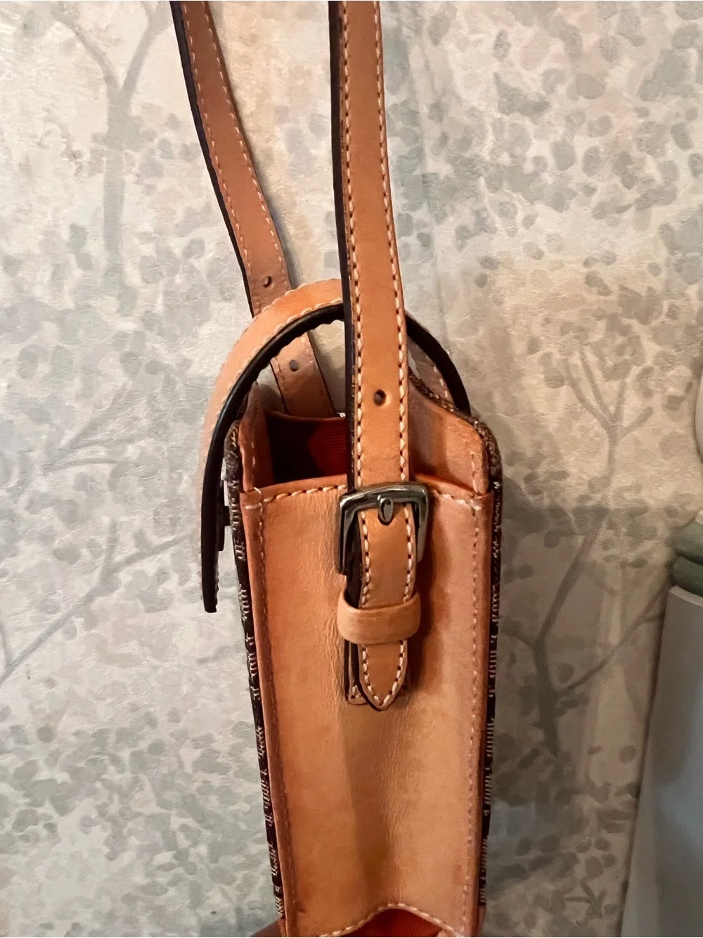 Vintage Coach Brown Signature Mini Crossbody Phone Pouch with Tan Trim